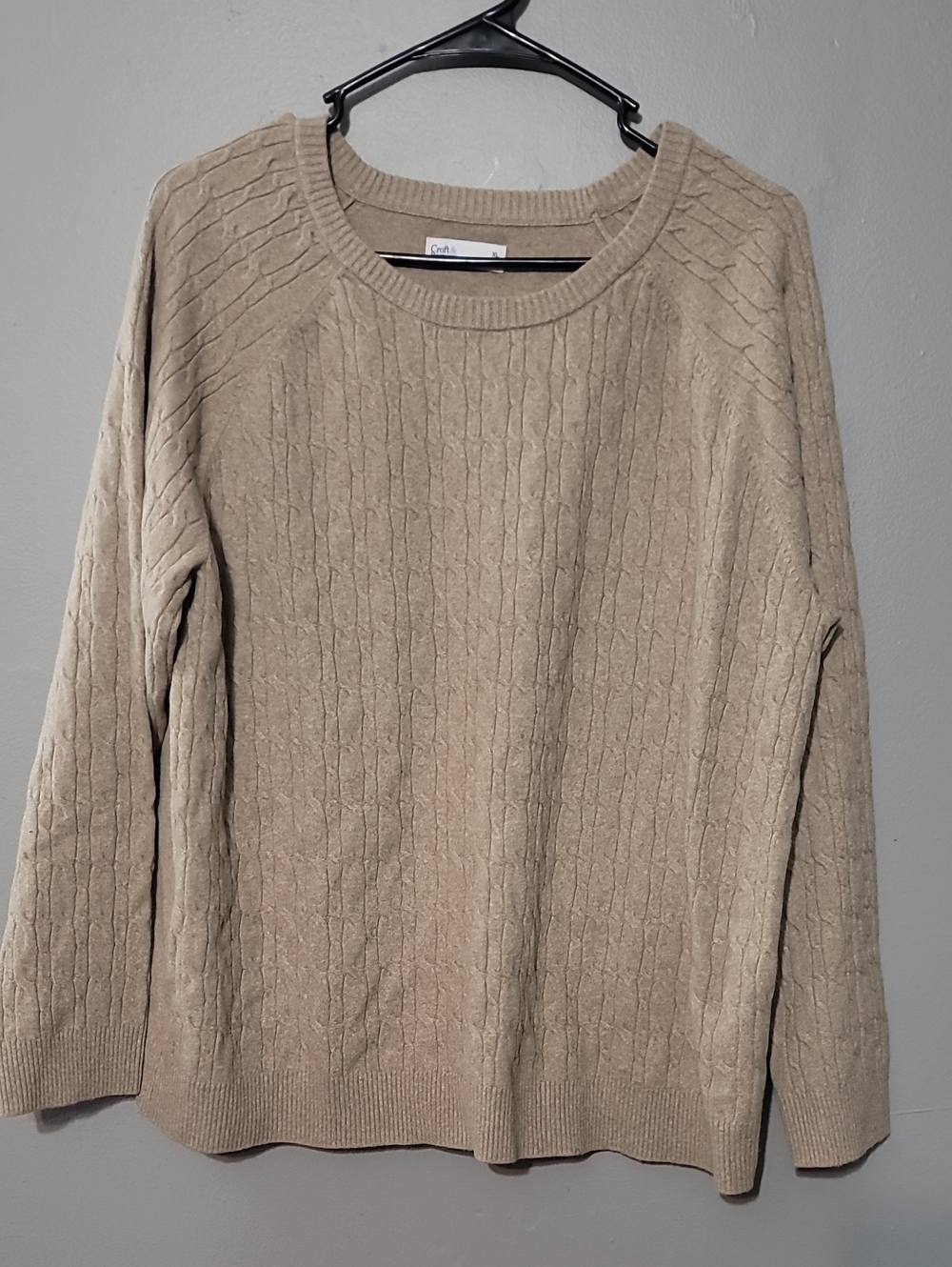 croft & barrow Taupe Cable-Knit Crewneck Sweater